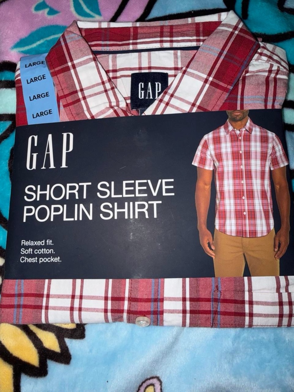 GAP Red and White Plaid Short Sleeve Poplin Shirt